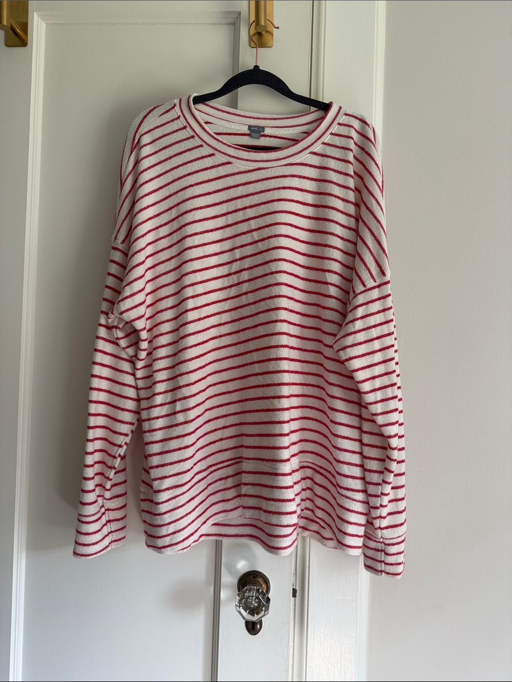 aerie White Crewneck with Red Stripes